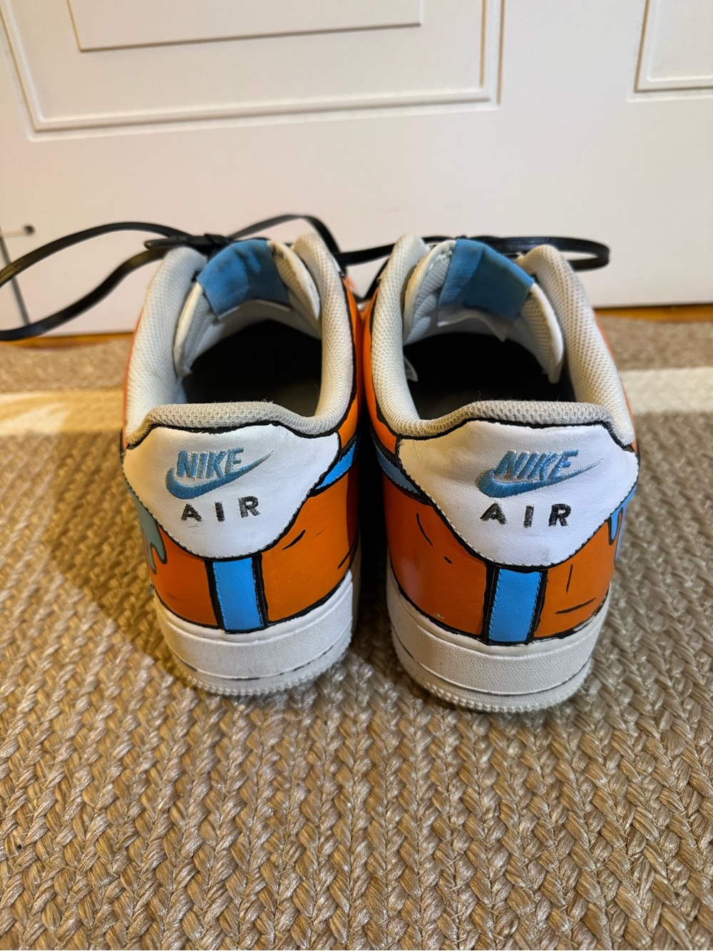 Custom Painted Nike Air Force 1 Sneakers Orange & Blue Drip Leather Lace Size 15 - Picture 4 of 9